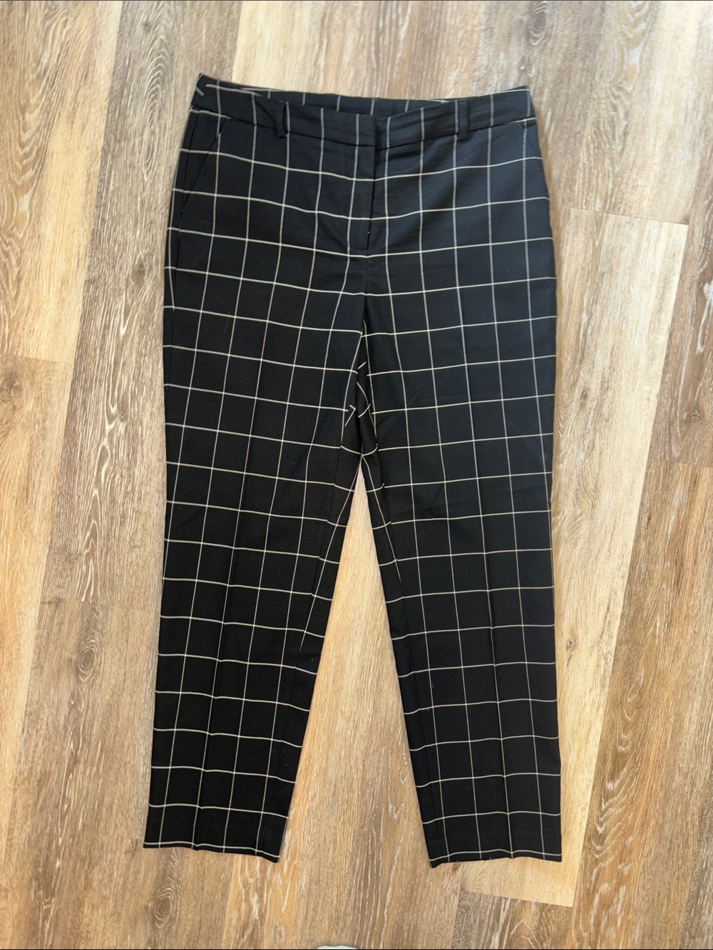 Anne Klein Black Windowpane Slim Trousers Sz 8
